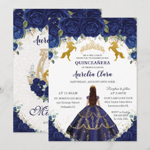 Quinceañera Royal Blue Floral Princess Gold Horses Kaart