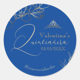 Quinceañera Royal Blue Floral Ronde Sticker