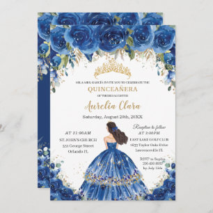 Quinceañera Royal Blue Floral Tiara 15e verjaardag Kaart