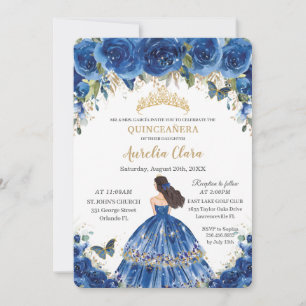 Quinceañera Royal Blue Flowers Butterflies Tiara Kaart