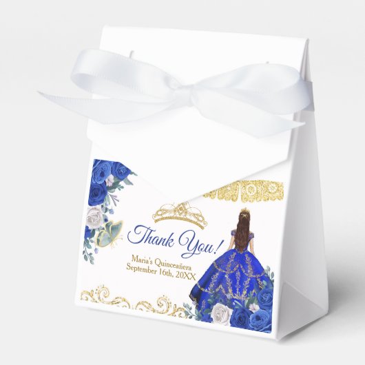 Quinceañera Royal Blue Flowers Party Favor Box Bedankdoosjes (Voorkant Zijde)