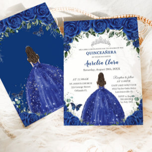 Quinceañera Royal Blue Flowers Prinses Verjaardag Kaart
