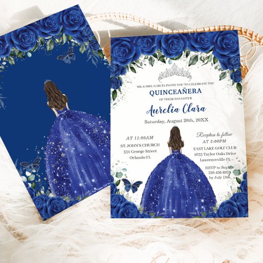 Quinceañera Royal Blue Flowers Prinses Verjaardag Kaart