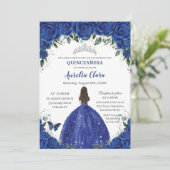 Quinceañera Royal Blue Flowers Prinses Verjaardag Kaart (Staand voorkant)