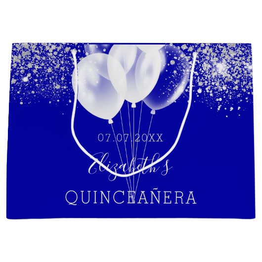 Quinceanera royal blue glitter ballonnen groot cadeauzakje (Voorkant)