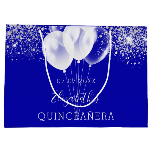 Quinceanera royal blue glitter ballonnen groot cadeauzakje (Achterkant)
