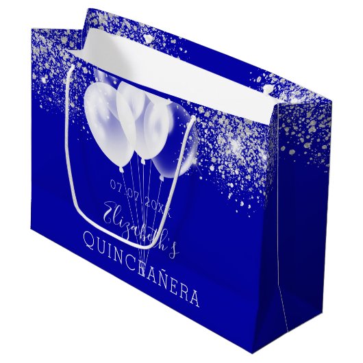 Quinceanera royal blue glitter ballonnen groot cadeauzakje (Voorkant Gekanteld)