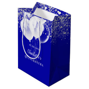 Quinceanera royal blue glitter ballonnen name medium cadeauzakje