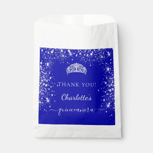 Quinceanera royal blue glitter stoftiara bedankzakje (Voorkant)