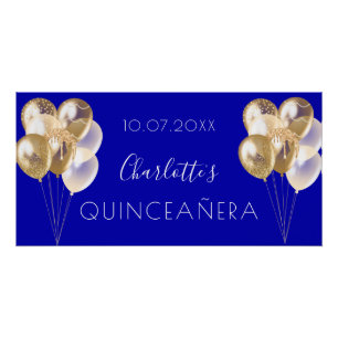 Quinceanera royal blue gold ballon party perfect poster