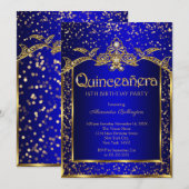 Quinceanera Royal Blue Gold Birthday Kaart (Voorkant / Achterkant)