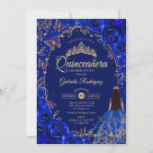 Quinceanera Royal Blue Gold Kaart (Voorkant)