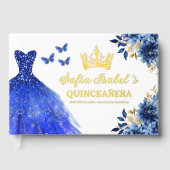 Quinceañera Royal Blue Gold Princess Vlinders Gastenboek (Voorkant)