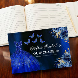 Quinceañera Royal Blue Gold Princess Vlinders Gastenboek