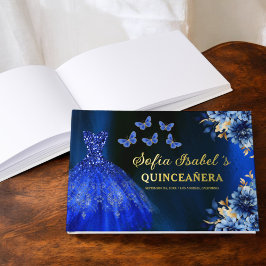 Quinceañera Royal Blue Gold Princess Vlinders Gastenboek