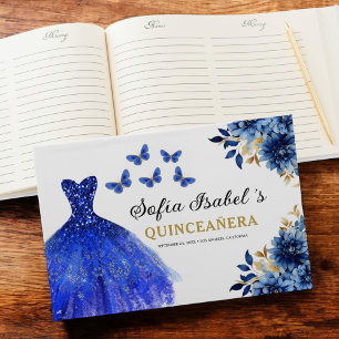 Quinceañera Royal Blue Gold Princess Vlinders Gastenboek