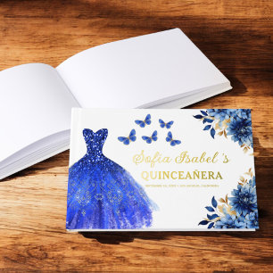 Quinceañera Royal Blue Gold Princess Vlinders Gastenboek