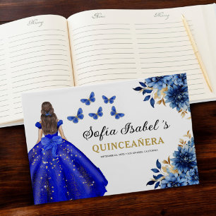 Quinceañera Royal Blue Gold Princess Vlinders Gastenboek