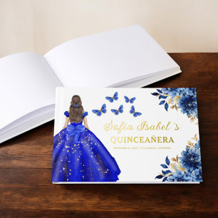 Quinceañera Royal Blue Gold Princess Vlinders Gastenboek