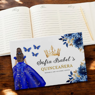 Quinceañera Royal Blue Gold Princess Vlinders Gastenboek