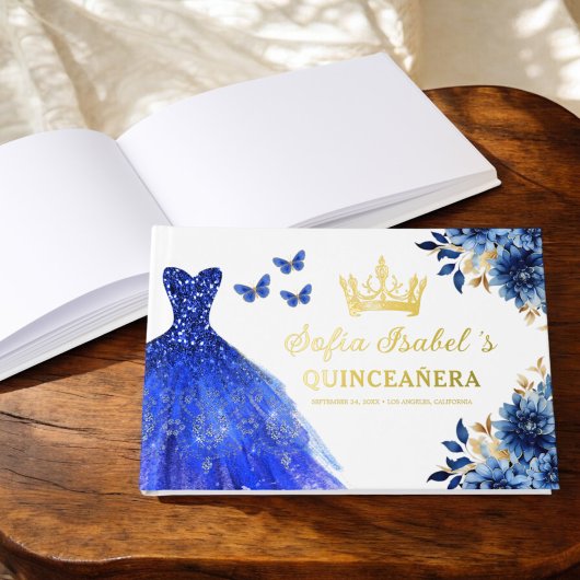 Quinceañera Royal Blue Gold Princess Vlinders Gastenboek