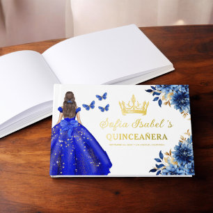 Quinceañera Royal Blue Gold Princess Vlinders Gastenboek
