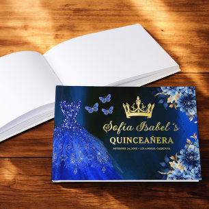 Quinceañera Royal Blue Gold Princess Vlinders Gastenboek