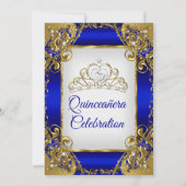 Quinceanera Royal Blue Golden Pearl Tiara Kaart (Achterkant)