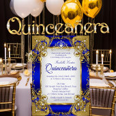 Quinceanera Royal Blue Golden Pearl Tiara Kaart