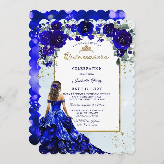 Quinceañera Royal Blue Kaart (Voorkant / Achterkant)