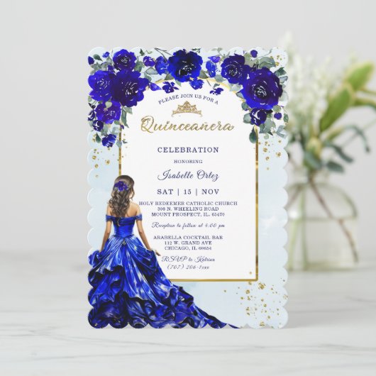 Quinceañera Royal Blue Kaart (Staand voorkant)