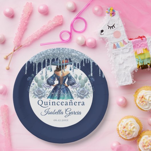 Quinceañera Royal Blue Mexicaanse stijl Papieren Bordje (Feest)