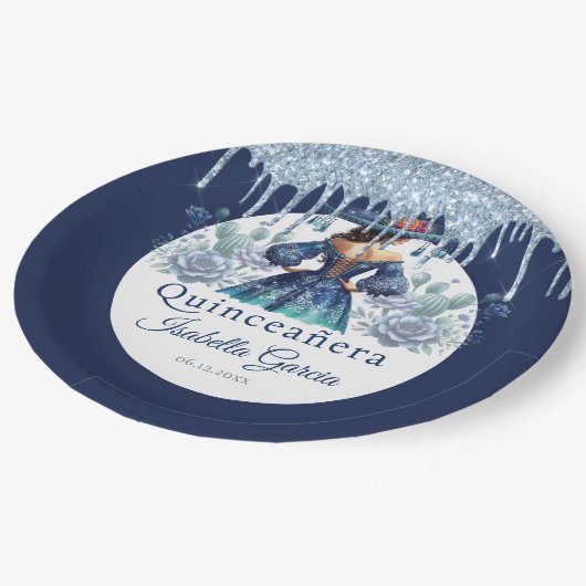 Quinceañera Royal Blue Mexicaanse stijl Papieren Bordje (Gekanteld)