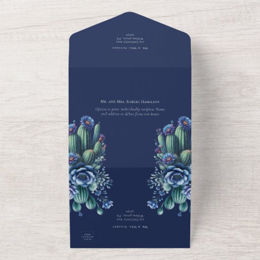 Quinceañera Royal Blue Mexicaanse stijl rsvp All In One Uitnodiging (Buitenkant)