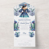 Quinceañera Royal Blue Mexicaanse stijl rsvp All In One Uitnodiging (Binnen)