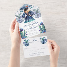 Quinceañera Royal Blue Mexicaanse stijl rsvp