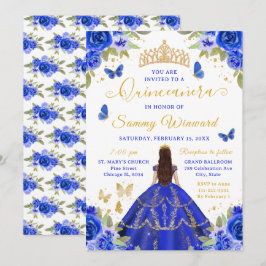 Quinceañera Royal Blue Princess Brunette Girl Kaart