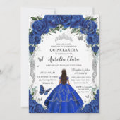 Quinceañera Royal Blue Rozen Floral  Kaart (Voorkant)