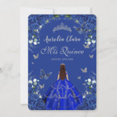Quinceañera Royal Blue Rozen Floral  Kaart (Achterkant)