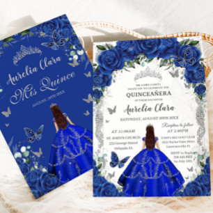 Quinceañera Royal Blue Rozen Floral  Kaart