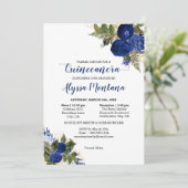 Quinceanera Royal Blue Rozen Mass & Receptie Kaart (Staand voorkant)