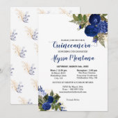 Quinceanera Royal Blue Rozen Mass & Receptie Kaart (Voorkant / Achterkant)