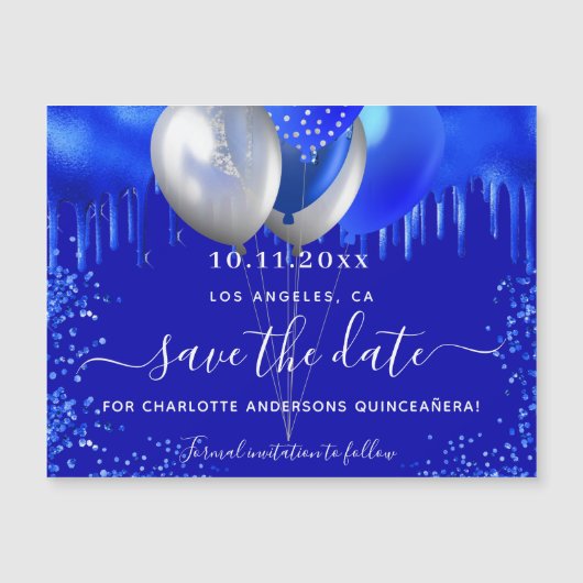 Quinceanera royal blue save the date magnet (Voorkant)