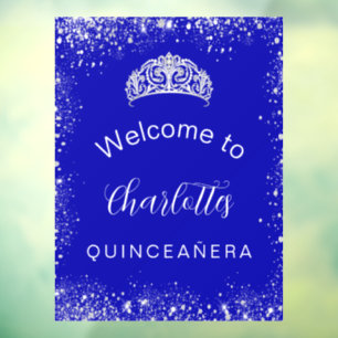 Quinceanera royal blue Silgliter Welkom Raamsticker