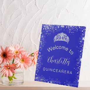 Quinceanera royal blue Silgliter Welkom Reclamebord Met Voetstuk