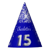 Quinceanera royal blue Silglitter name Feesthoedjes (Voorkant)