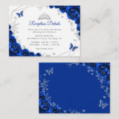 Quinceanera Royal Blue Silver Floral Details Informatiekaartje (Voorkant / Achterkant)