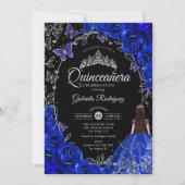 Quinceanera Royal Blue Silver Floral Kaart (Voorkant)