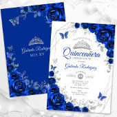Quinceanera Royal Blue Silver Floral Kaart