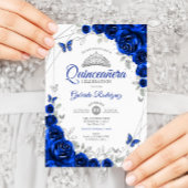 Quinceanera Royal Blue Silver Floral Kaart